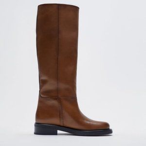 NWT Zara Tall Leather Boots in Brown